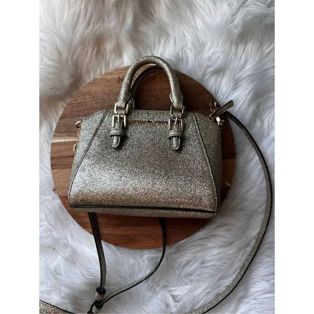 Michael Kors Ciara XS Mini crossbody leather bag gold color
